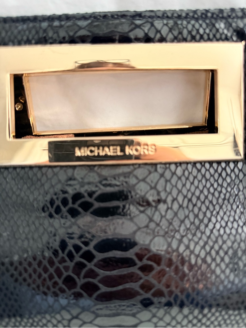 Michael Kors Black Snakeskin-Embossed Clutch with Gold-Tone Handle - Picture 2 of 9